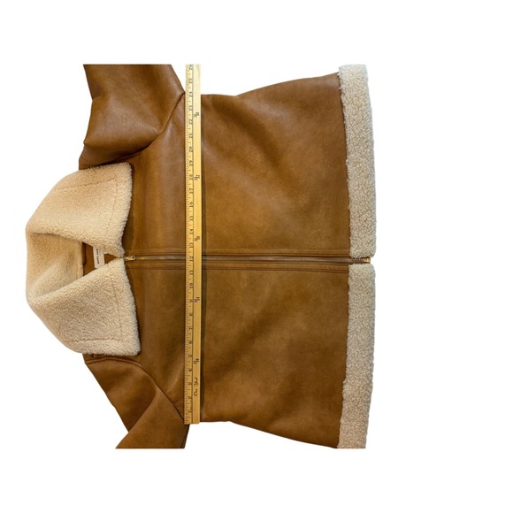 Marc New York Womens XL Faux Leather Sherpa Aviator Jacket Tan Brown Zip GUC - Picture 4 of 7